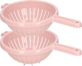 Plasticforte Keuken vergiet/zeef met handvat - 2x - kunststof - Dia 23 cm x Hoogte 10 cm - roze