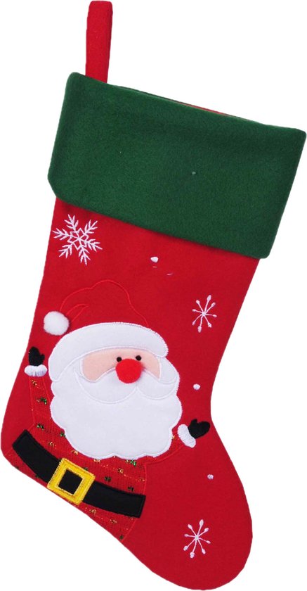 Foto: Decoratie kerstsok rood met kerstman h45 cm polyester