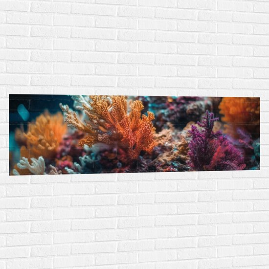 Muursticker - Kleurrijk Zoetwater Koraal op Zeebodem - 150x50 cm Foto op Muursticker