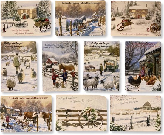 Cards & Crafts 50 Kerst- en Nieuwjaarskaarten met Pen - 9,5x14cm - 10 x 5 dubbele kaarten met enveloppen - serie Santa