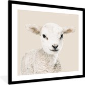 FrameYourWall® - Fotolijst met poster 40x40 - Lammetje - Schaap - Dieren - Portret - Beige - Fotokader van hout - Kaders en lijsten - Houten fotolijstje - Wissellijst voor muurposter - Picture en photo frame - Posterlijst - Fotohouder