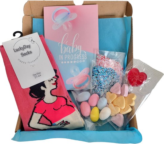 Cadeau box – Zwanger – Bevalling – mama geworden – Verrassings Pakket – Gift box – Grappig – Cadeau voor vrouw – Kado – Sokken – Geschenkdoos – LuckyDay Socks – Maat 37-44
