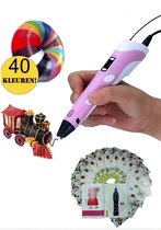 3D pen-XXL- starterspakket-Inclusief 129 Meter Filament in 40 kleuren-Boek met 40 bladzijden met sjablonen en herbruikbaar transparant overtrekvel-Oplader- Penhouder-Lichtrose