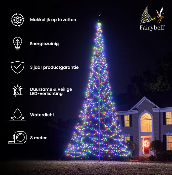 Fairybell LED Buiten Kerstboom voor in de vlaggenmast - 8 meter - 1500LEDs - Multi colour - Fairybell