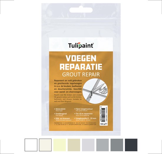 Tulipaint Voegenreparatie (Lichtgrijs) - voegen repareren - Voegenvuller - Voegvuller - Gebroken tegelvoegen opvullen - Herstel gescheurde voeg vullen - lekkage voegen vuller - Tegelvoeg reparatie herstellen