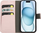 Mobiparts hoesje geschikt voor Apple iPhone 15 - Wallet/Boekhoesje - Eco Leer - Magneet Sluiting - Opberg vakken - Roze