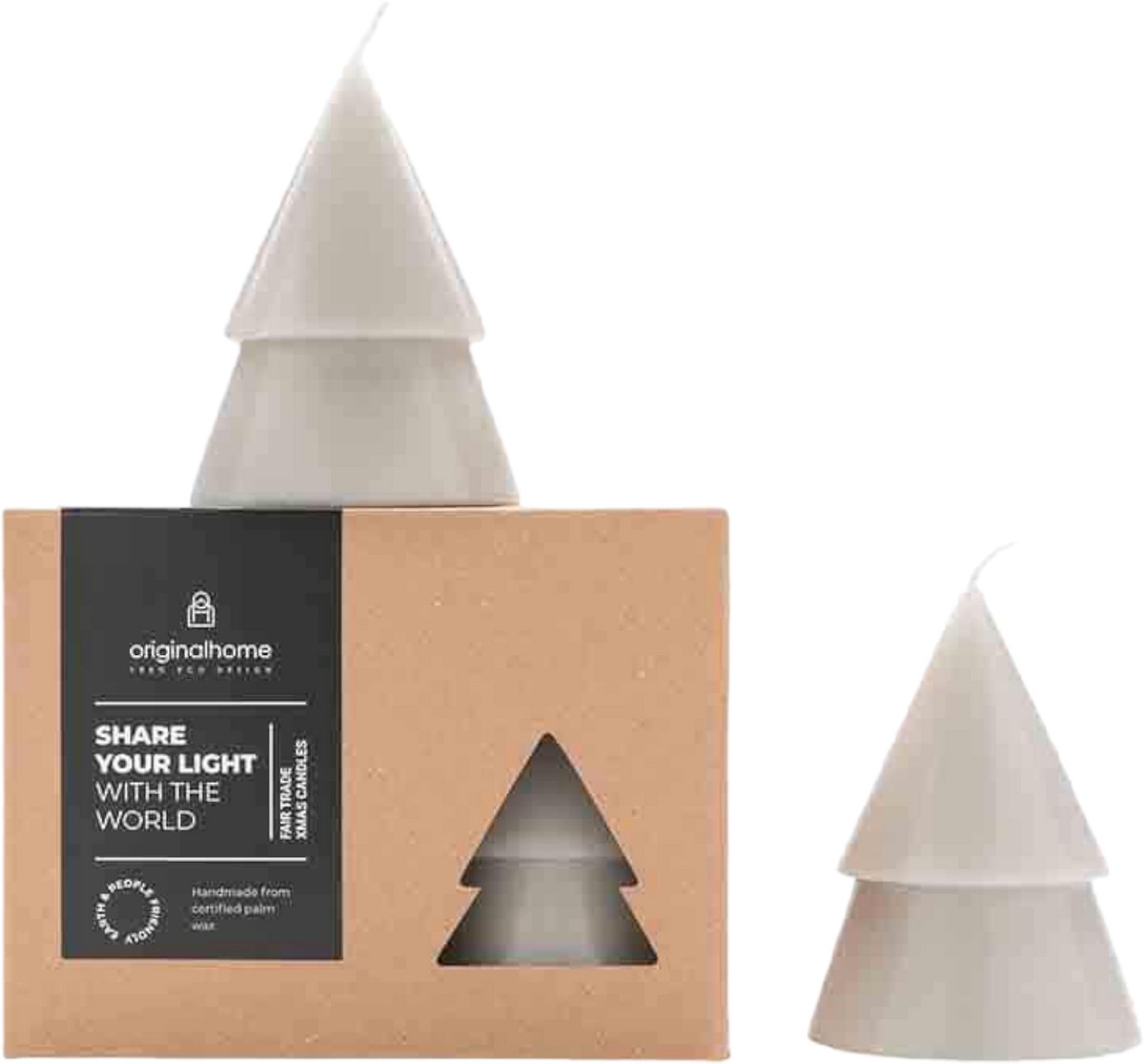 Original Home - kerstboomkaars -set van 2 - licht grijs - palmolie kokoswax - fairtrade
