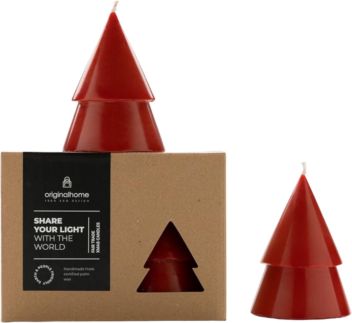 Original Home - Fair-trade Kerstboomkaars 'Xmas' (Set van 2) - M - Rood