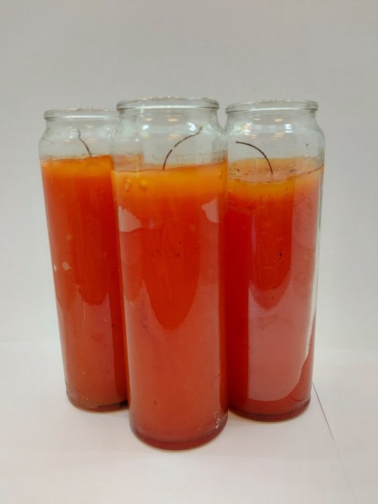 3 x 7 daagse kaars in glas kleur oranje (sfeer / ritueel) lengte 20 cm breedte 6,5 cm