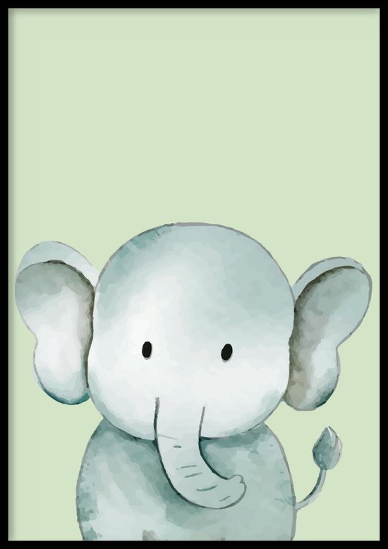 Poster Olifant groen - Kinderkamer poster - Babykamer poster - Dieren poster - Kinderkamer decoratie - 50x70 cm - WALLLL