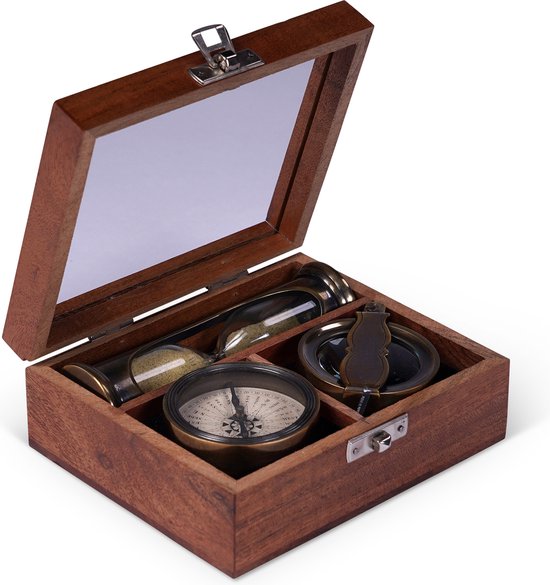 Authentic Models - Zakkompas - Kompas - Kompassen - Vintage Kompas - Zandloper - Travellers Gift Box