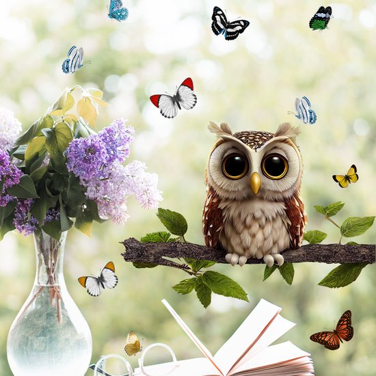 Raamsticker Uil en vlinders | Verwijderbaar | Zelfklevend | Vogelbescherming | Dubbelzijdig bedrukt | Tuin | Poster | Raamdecoratie | Woonkamer | Huis inrichting | Stickers | Stickerkamer®