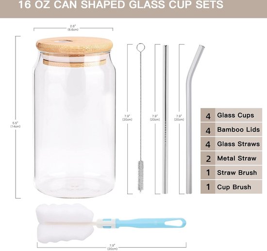 ZYLLZY Glazen bekers met deksels en rietjes, 500 ml glazen glazen beker met deksel en rietje, ijskoffie bierglazen, moderne smoothiebeker drinkglazen voor whisky, frisdrank, thee, A 1