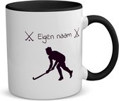 Akyol - hockey mok met eigen naam - koffiemok - theemok - zwart - Hockey - jongens en meisjes - cadeau - verjaardag - geschenk - gepersonaliseerde mok - 350 ML inhoud