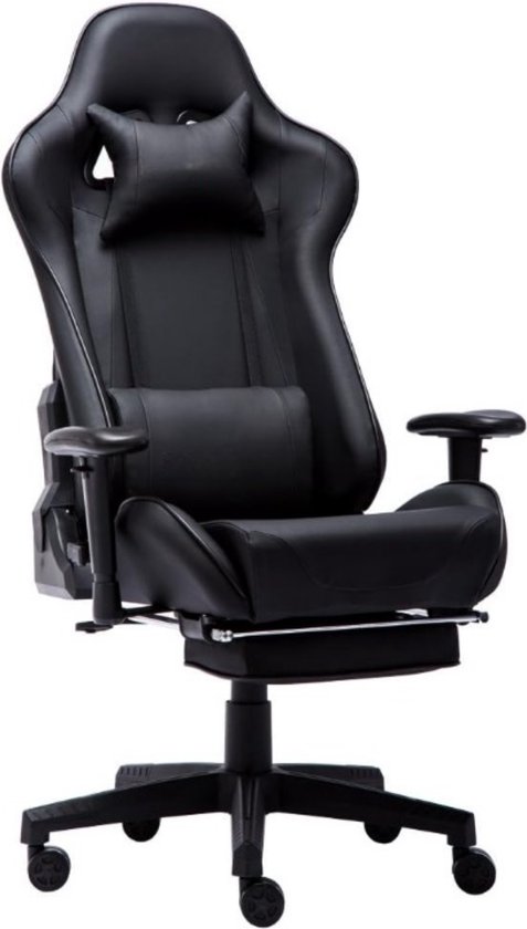 Gaming Stoel Kantoor Grote Size High-Back Ergonomische Racing Seat met Massage Lumbar Ondersteuning en Intrekbare Voetsteun PU Lederen 90-180 Graden Aanpassing van rugleuning Verdikkende sponzen