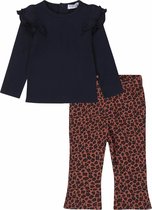 Dirkje - Kledingset - Meisjes - 2delig - Broek Smokey Pink met panterprint - Shirt donkerblauw met roesjes - Maat 92