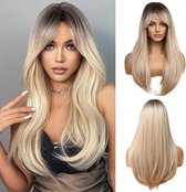 Kleyn - Perruques Femme - Perruques Femme Cheveux humains - Lavable - Blond Ombre - 61 cm