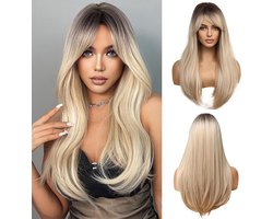 Kleyn - Pruiken Dames - Pruiken Dames Echt haar - Wasbaar - Ombre Blond - 61 cm