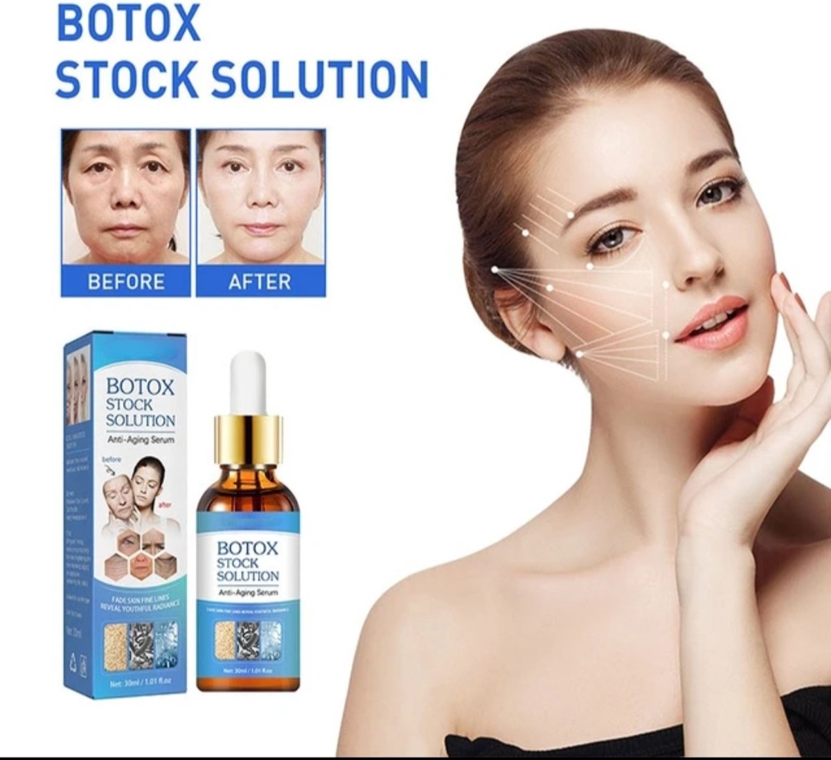 Botox stock Solution Anti aging serum - Diepe rimpels - Fijn lijntjes - Slappe huid - Anti aging serum