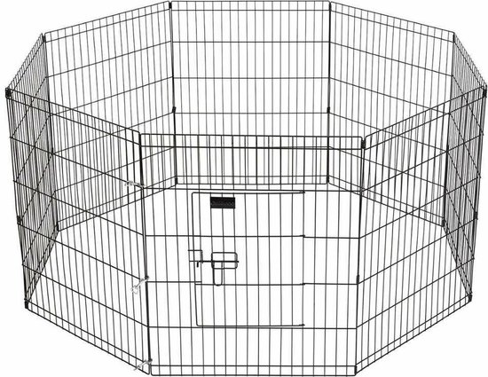 Acaza Hondenren In 8 Panelen - Hondenkennel - Met Deur - 60 Cm Hoogte - Zwart