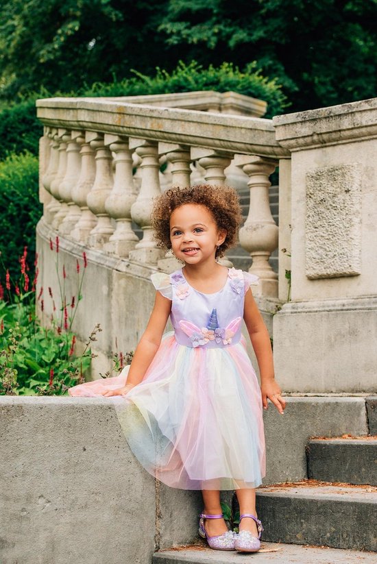 Unicorn - Robe de princesse fille - Licorne - Serre-tête - The Better Merk - taille 116/122(130) - Habillage vêtements Fille - Violet - Gants de princesse