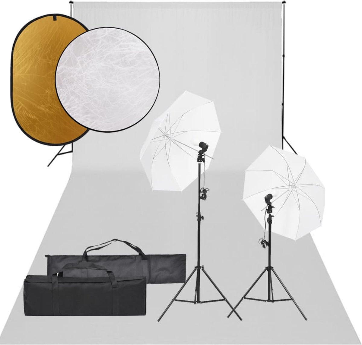 The Living Store Fotostudioset - Daglichtlampen - Witte Paraplus - Flexibel Achtergrondsysteem - Praktische Reflectorset - Gemakkelijk op te Bergen - Fotolampen - Parasol - Statief - Achtergrondsets - Reflector - Draagtas