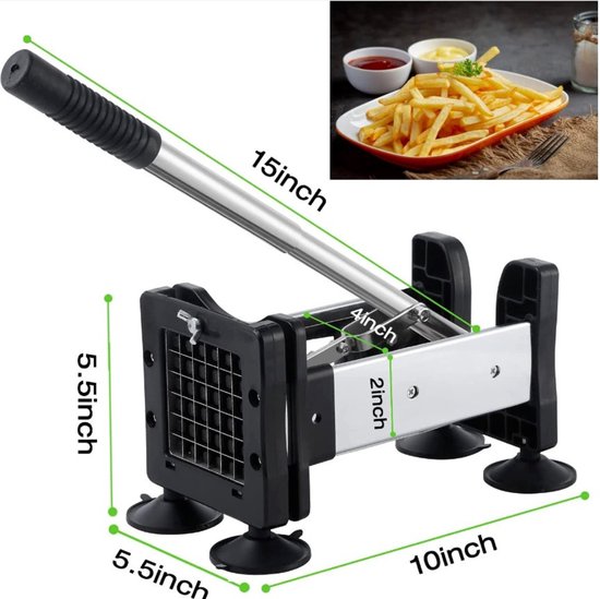 Frietsnijder van roestvrij staal, professionele aardappelsnijder, met messen van 12 mm en 9 mm, antisliptechnologie, groentesnijder voor aardappelen, wortelen, komkommers