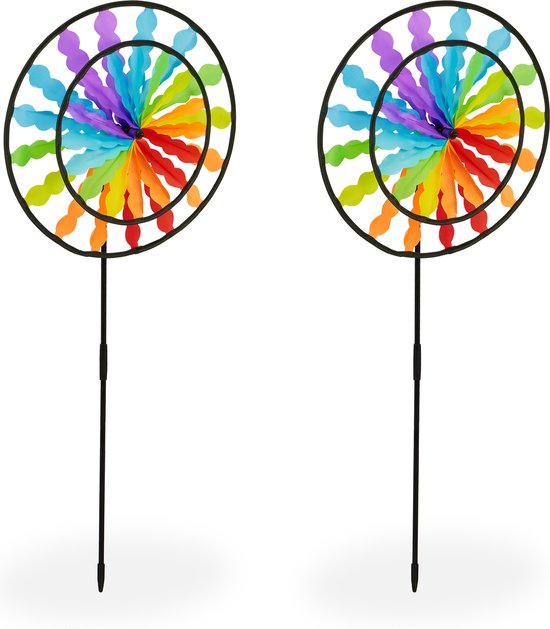 Relaxdays windspinner, set van 3, regenboog windspiraal, hangend, H x : 137 x 24 cm, tuindecoratie, balkon, kleurrijk