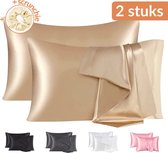 Satijnen Kussensloop - Satin Pillowcase - Huidverzorging - Haarverzorging - Satijn - Curly Girl Producten - Krullend Haar Vrouw - Champagne - 50 x 60 – 2 Stuks