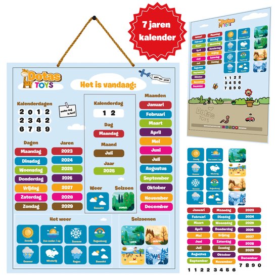 DotasToys Magnetische Kinderkalender 2023 - 2029 - Nederlands - Montessori Speelgoed - Kalender Kinderen - Maandkalender - Kinder Wandkalender