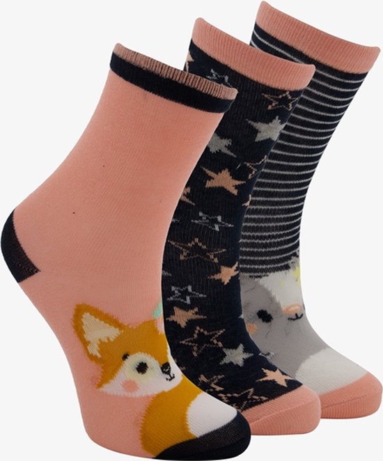 3 paar kinder sokken met print roze/zwart - Maat 35/38