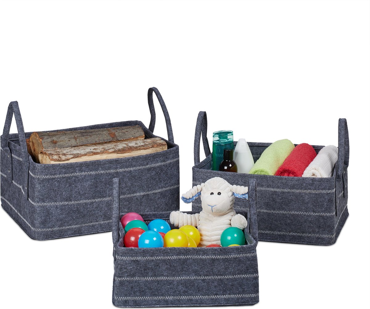vilten manden - 3-delige set - 10, 17 en 25 l - handgrepen - badkamer