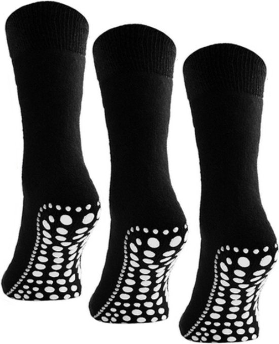 Budino Huissokken set - Antislip sokken - 3 paar - maat 35-38 - Zwart