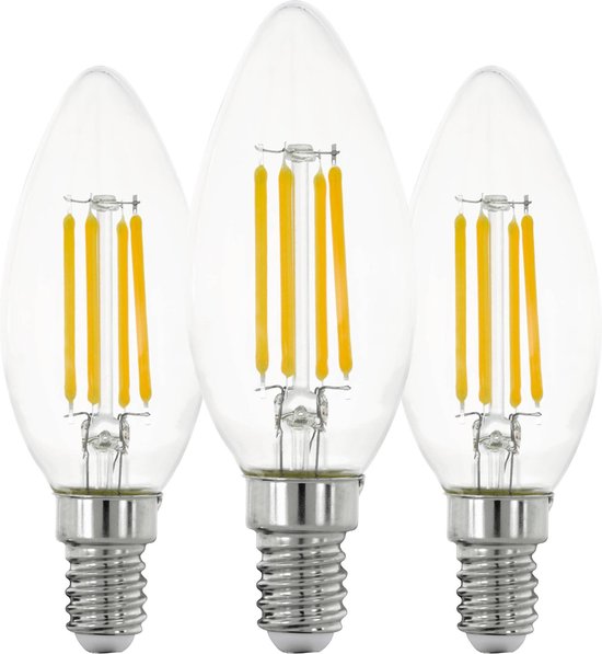 EGLO LED Lamp - E14 - Ø 3,5 cm - C35 - Helder - 2700K - Set van 3