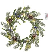 House of Seasons Kerstkrans met LED Verlichting - Ø42 cm - Groen