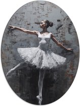 Dibond Ovaal - Muurschildering van Witte Dansende Ballerina - 72x96 cm Foto op Ovaal (Met Ophangsysteem)