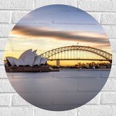Muursticker Cirkel - Zonsondergang achter de Brug in Sydney, Australië - 60x60 cm Foto op Muursticker