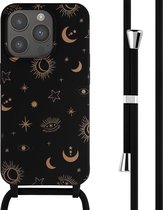 Coque iPhone 15 Pro Avec Cordon - Coque design iMoshion en Siliconen avec cordon - Zwart / Noir Ciel