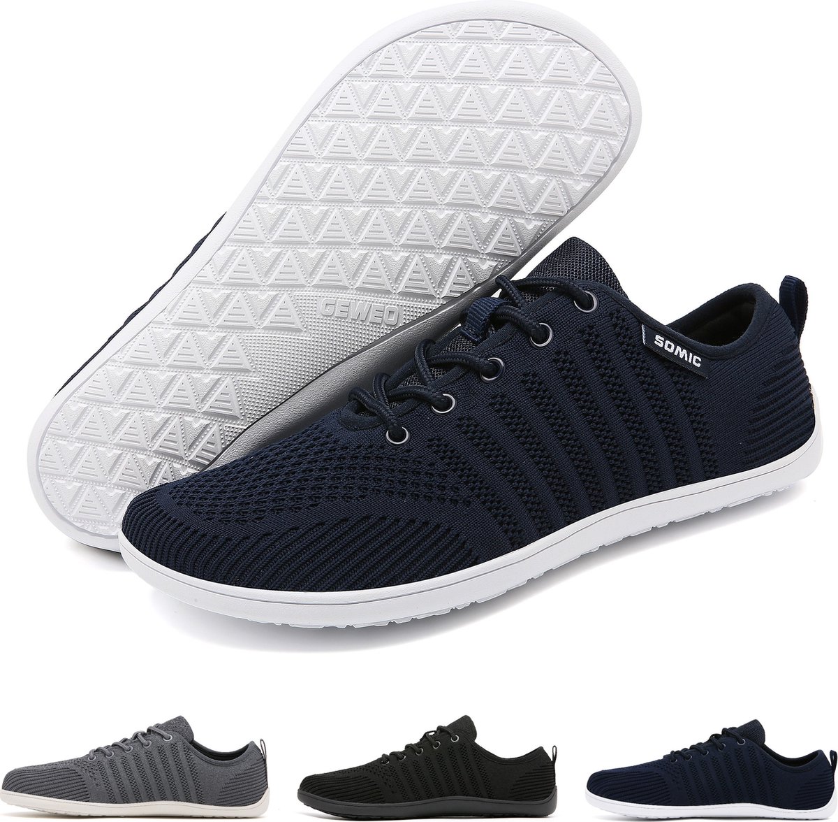 Somic Barefoot Schoenen - Sportschoenen Sneakers - Fitnessschoenen - Hardloopschoenen - Ademend Knit Textiel - Platte Zool - Blauw - Maat 41