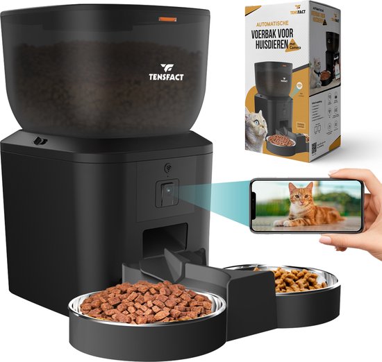 Automatische Voerbak Kat - Voerautomaat Kat met Camera Nachtzicht - Voerbak Kat - Zwart - Tensfact® - Automatische - €84,95