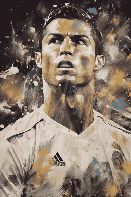 Affiche Voetbal - Affiche Cristiano Ronaldo - Real Madrid - Portrait Abstrait - Champions League - Décoration murale - 51x71 - Convient à l'encadrement