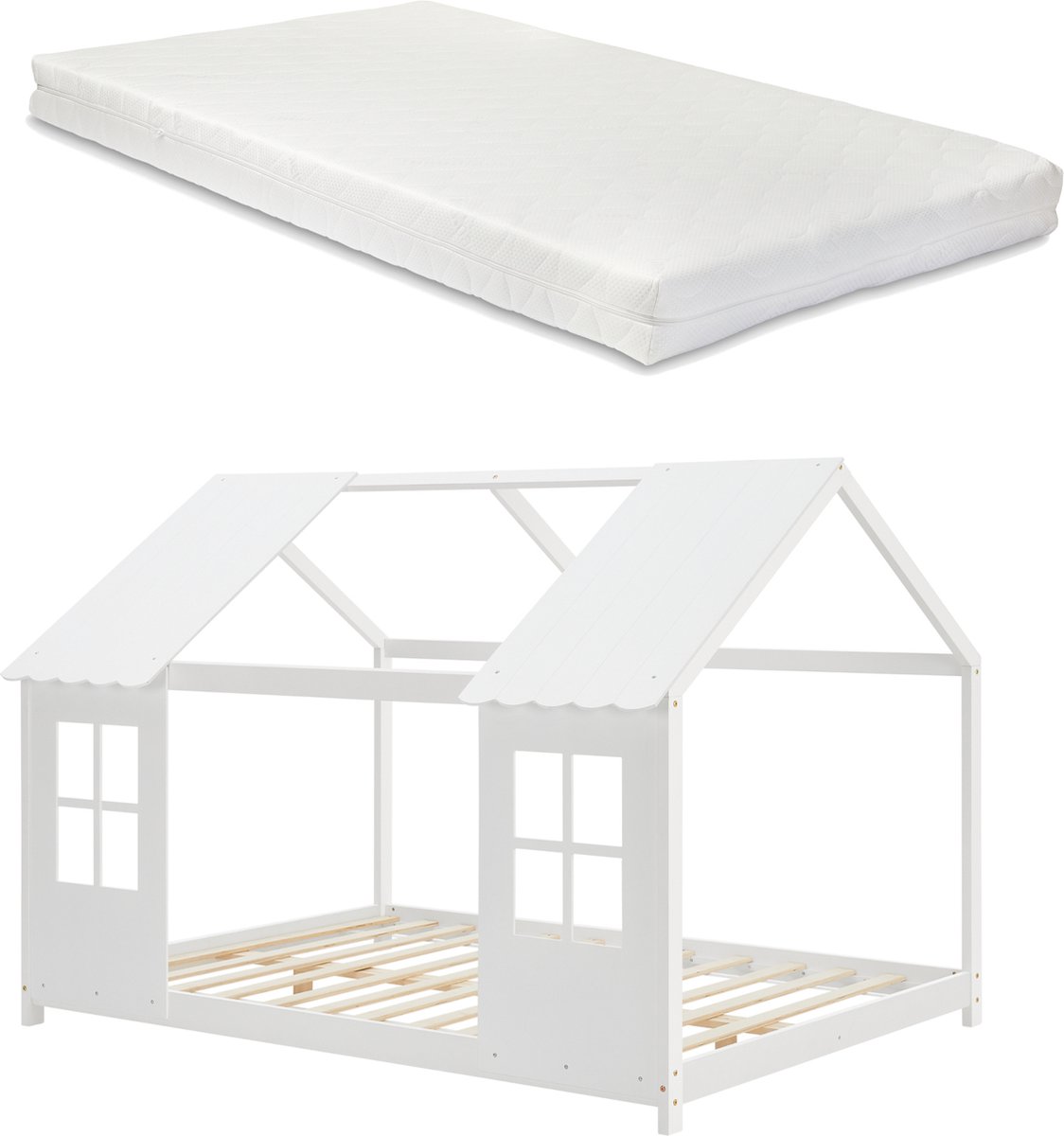en.casa Kinderbed Tostedt huisbed met matras wit 120x200 cm [en.casa]