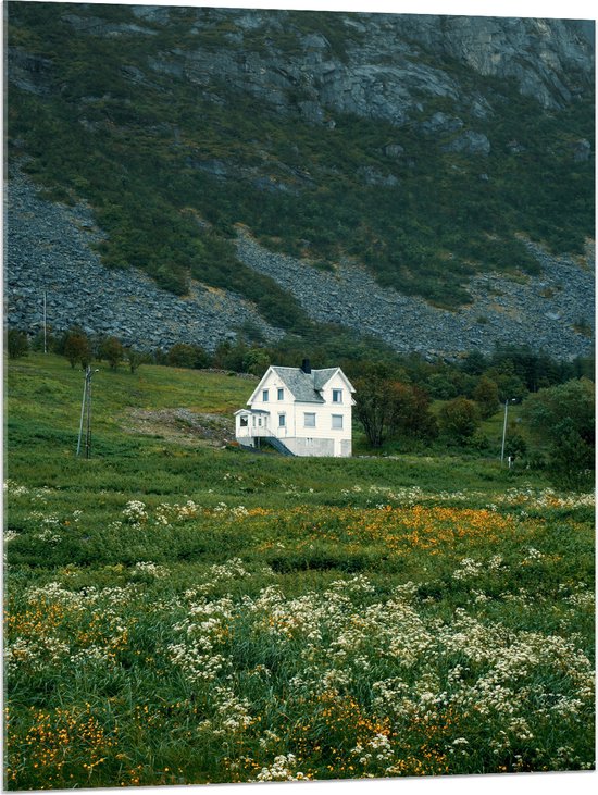 Acrylglas - Witte Eenzame Villa in het Dal van de Bergen - 75x100 cm Foto op Acrylglas (Met Ophangsysteem)