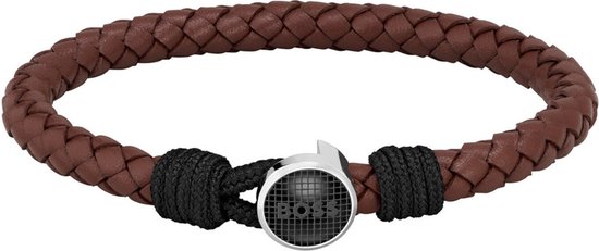 BOSS HBJ1580467M THAD CLASSIC Heren Armband - Leren armband - Sieraad - Leer - Bruin - 7 mm breed - 19 cm lang