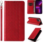 iPhone 14 Hoesje Bookcase - Rood - iPhone 14 wallet case - hoesje iPhone 14 bookcase - Kunstleer - Rood - GSMNed Wallet Softcase Bookcase - Met Koord -