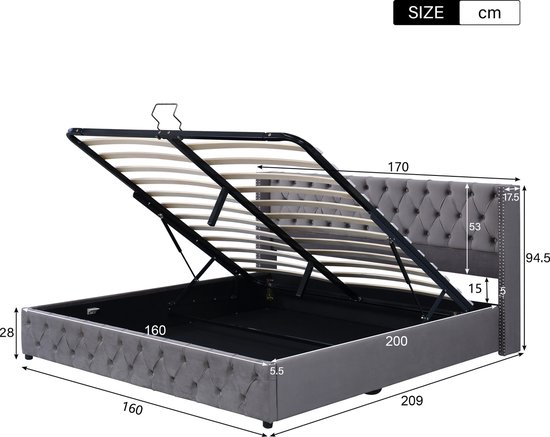 HEMFJÄLLET bedframe boxspring met opberger, inclusief hoofdeinde en poten/niet gestoffeerd, 160x200 cm
