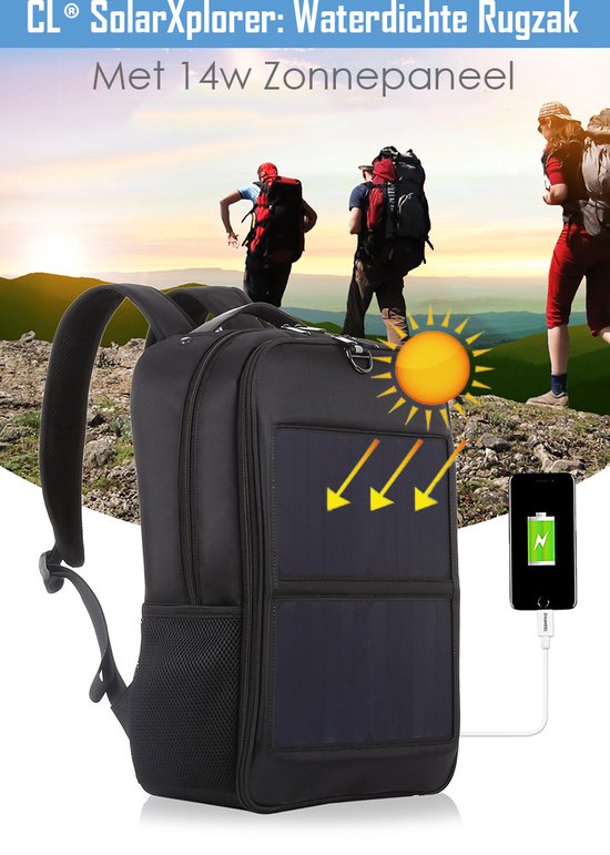 CL CHLIN® SolarXplorer: Waterdichte Rugzak met Krachtig Zonnepaneel en Snelle Oplaadtechnologie Exclusief Powerbank - Draagbare laptop tas met flexibele, krachtige en krasbestendige zonnepanelen - externe usb-plaadpoort - voor kinderen en volwassenen