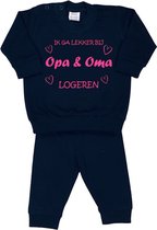 La Petite Couronne Pyjama 2-Delig "Ik ga lekker bij opa & oma logeren" Unisex Katoen Zwart/roze Maat 80/86