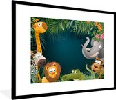 Fotolijst incl. Poster - Kleuren - Jungle dieren - Bladeren - Meisjes - Jongetjes - Kinderen - 80x60 cm - Posterlijst