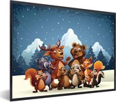 Fotolijst incl. Poster - Illustratie - Sneeuw - Wilde dieren - Meiden - Jongens - Baby - 80x60 cm - Posterlijst